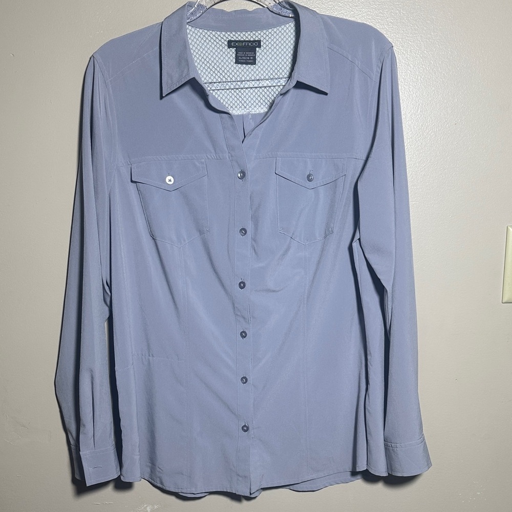 Exofficio XL Gray Vented Long Sleeved Button-Up‎ Shirt